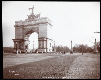 View of a Horsedrawn Carriage at an Entrance to Prospect Park, Brooklyn by Byron Company